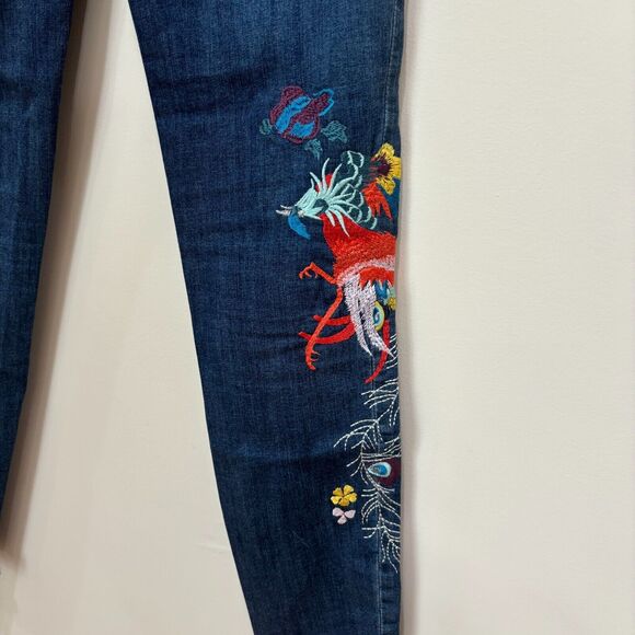 Free People Womens 26 Embroidered Jeans Peacock Florals Cropped Raw Hem - Picture 8 of 13